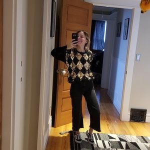 VINTAGE sequin gold and black sweater xs s medium